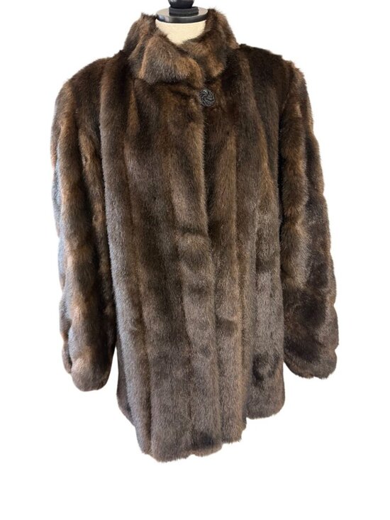 Fabulous Furs Jackets & Blazers - Fabulous Furs Womens Lined Faux Fur Mink Jacket Size M Brown Relaxed Pocket Glam